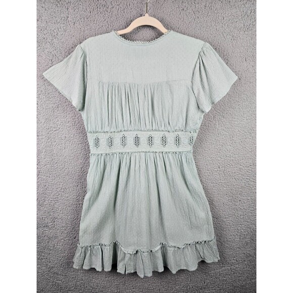 Altar'd State Dress Womens L Green Cottagecore A-Line Ruffles Peek A Boo Trim - Picture 13 of 16